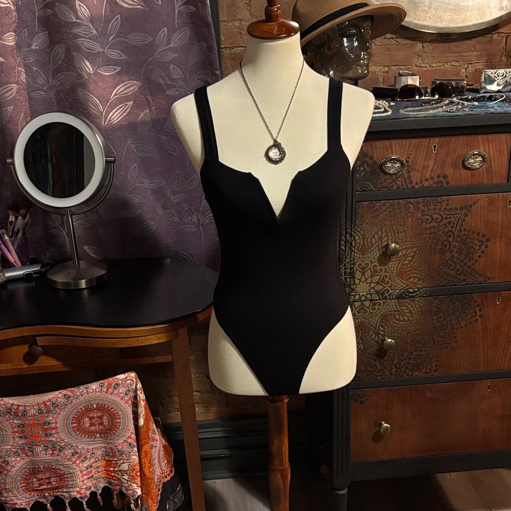 Black Deep V-Neck Tank Bodysuit